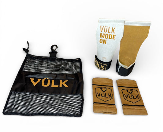Calleras con magnesio VÜLK + Muñequeras + Bolsa de Transporte MARRÓN