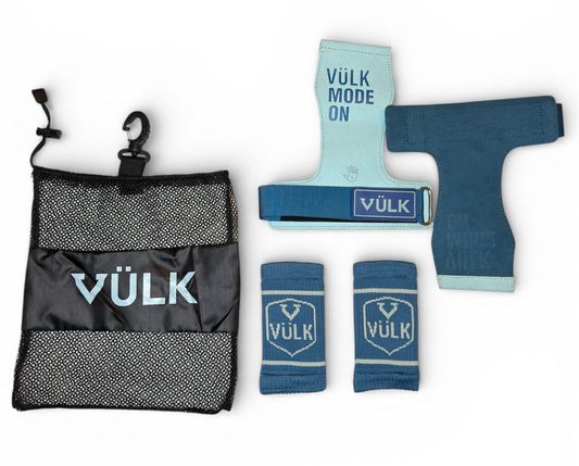 Calleras con magnesio VÜLK + Muñequeras + Bolsa de Transporte AZUL