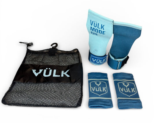 Calleras con magnesio VÜLK + Muñequeras + Bolsa de Transporte AZUL