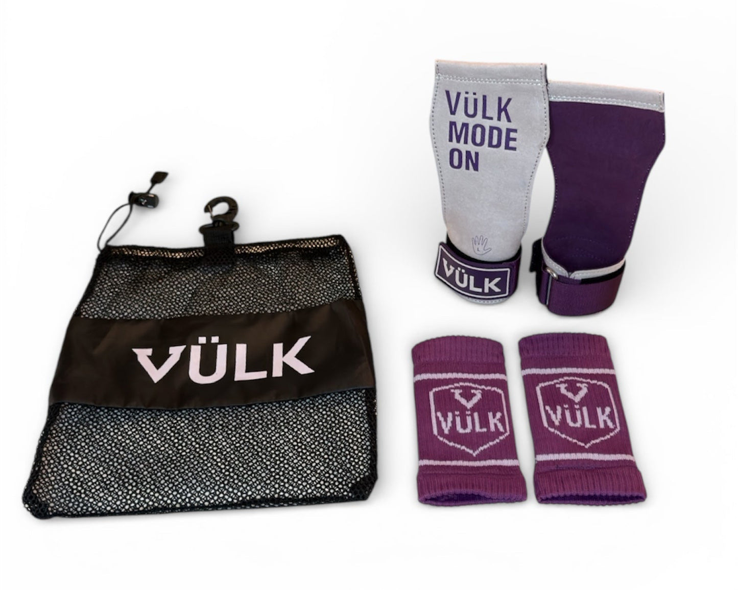 Calleras con magnesio VÜLK + Muñequeras + Bolsa de Transporte PURPURA